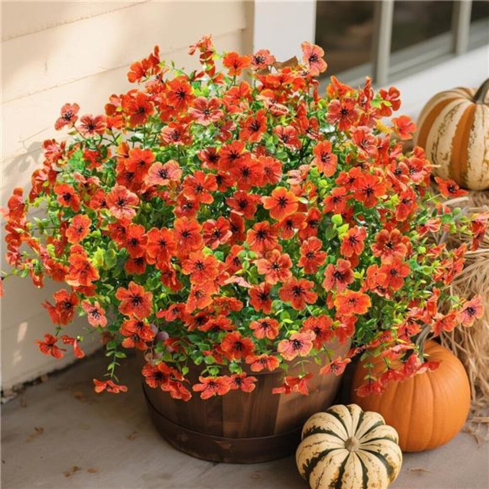 Artificial Fake Fall Mums Flowers Plants for Outdoor Outside Decoration,12Bundle
